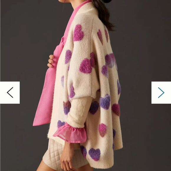 By Anthropologie Heart Cardigan Sweater Women's One Size Loungewear Cozy Boho - Picture 3 of 10